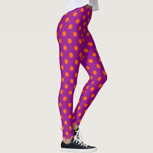 Orange On Purple Polka Dots Pattern Design Leggings