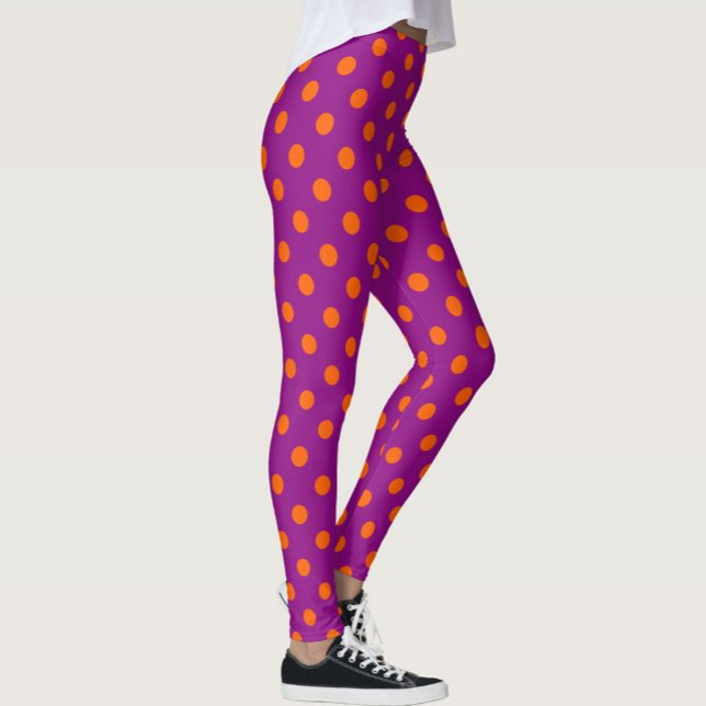 Orange On Purple Polka Dots Pattern Design Leggings (Creator Uploaded)