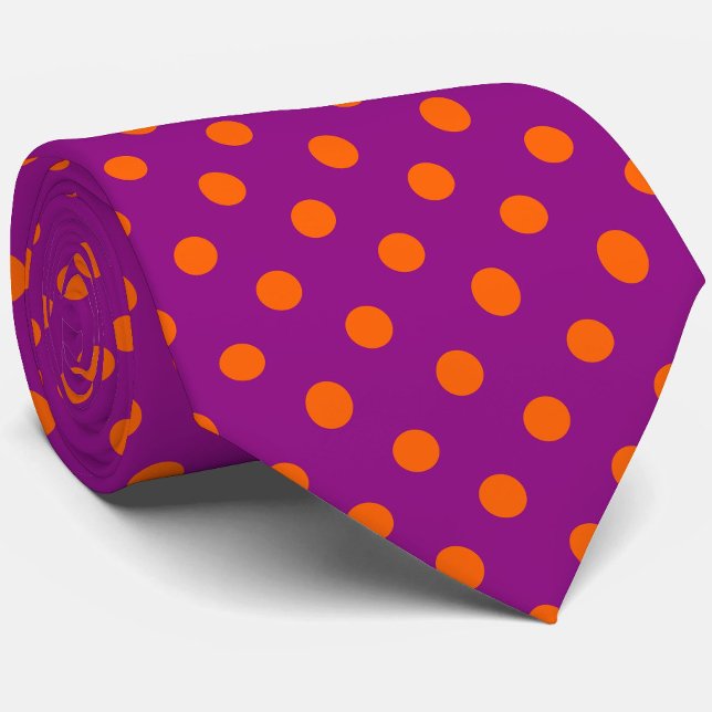 Orange On Purple Polka Dots Pattern Design Neck Tie (Creator Uploaded)
