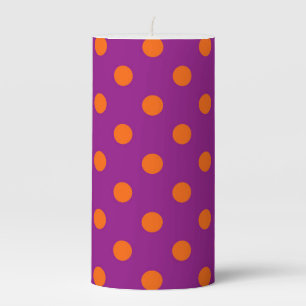 Orange On Purple Polka Dots Pattern Design Pillar Candle