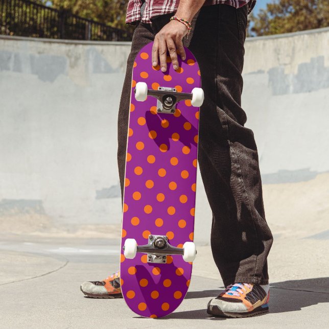 Orange On Purple Polka Dots Pattern Design Skateboard (Creator Uploaded)