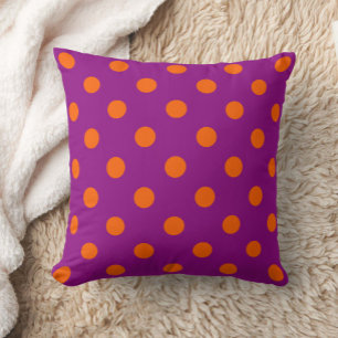 Orange On Purple Polka Dots Pattern Design Throw Pillow