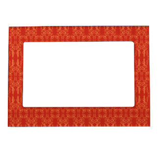 Orange on Red Poppy Outline Magnetic Photo Frame