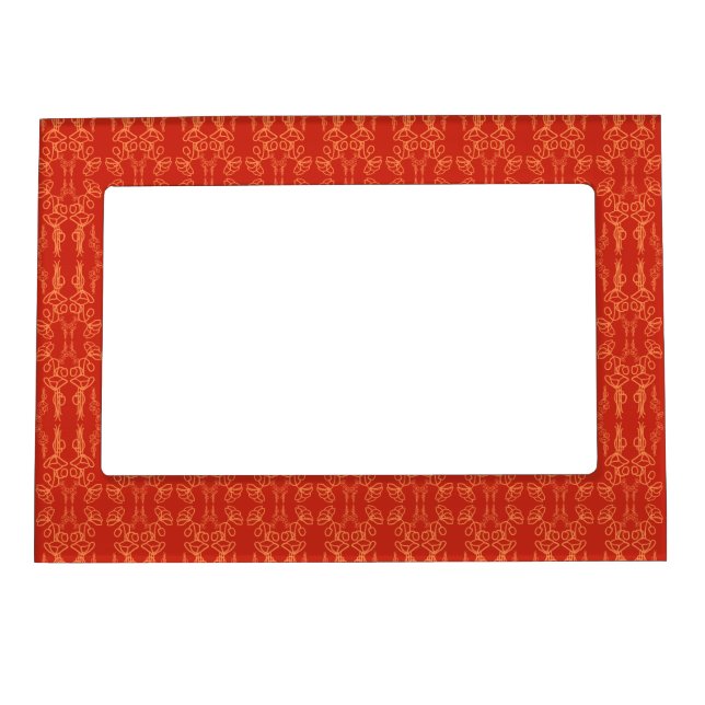 Orange on Red Poppy Outline Magnetic Photo Frame (Front)