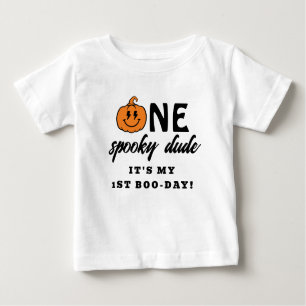 Orange One Spooky Dude Halloween 1st Birthday  Baby T-Shirt