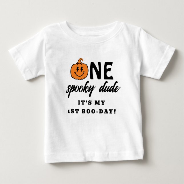 Orange One Spooky Dude Halloween 1st Birthday  Baby T-Shirt (Front)