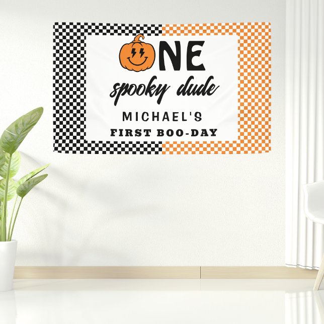 Orange One Spooky Dude Halloween 1st Birthday  Banner (Creator Uploaded)