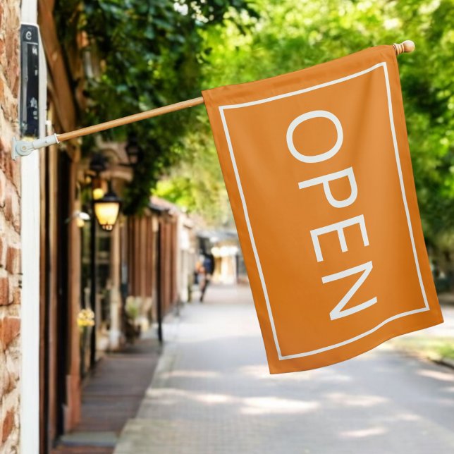 Orange Open Sign Modern Minimal Business Flag (Creator Uploaded)