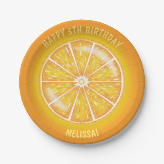 Orange Or Mandarin Citrus Fruit With Text Birthday Paper Plates