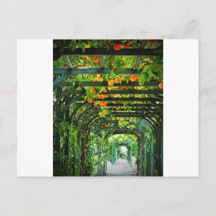 Orange Oranges and Yellow Lemons on Green Trellis Postcard