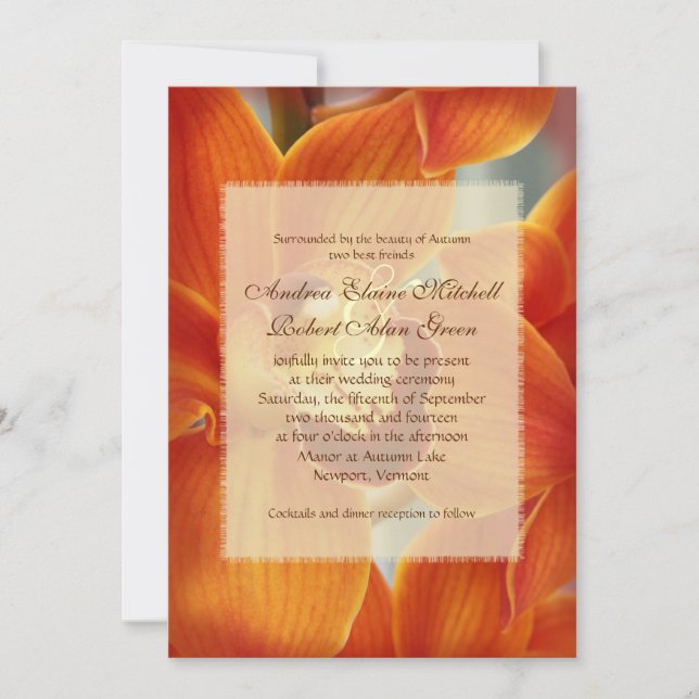Orange Orchid Fall Wedding Invitations (Front)