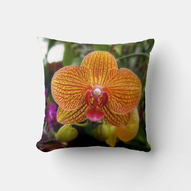 Orange Orchid Throw Pillow (Front)