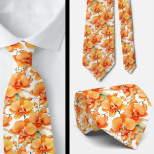 Orange Orchids Autumn Colors Neck Tie
