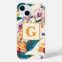 Orange Orchids Monogram fleece blanket