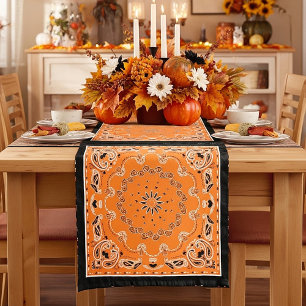 Orange oriental design short table runner
