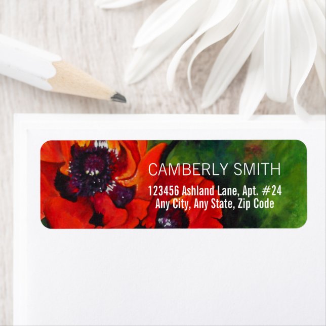 Orange Oriental Poppies Painting Label (Insitu)