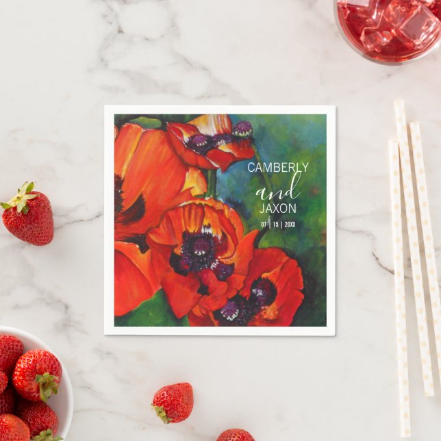 Orange Oriental Poppies Wedding Napkins (Insitu)