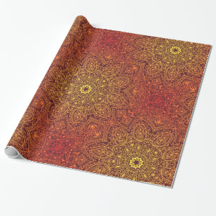 Orange Ornamental Lace Pattern Wrapping Paper