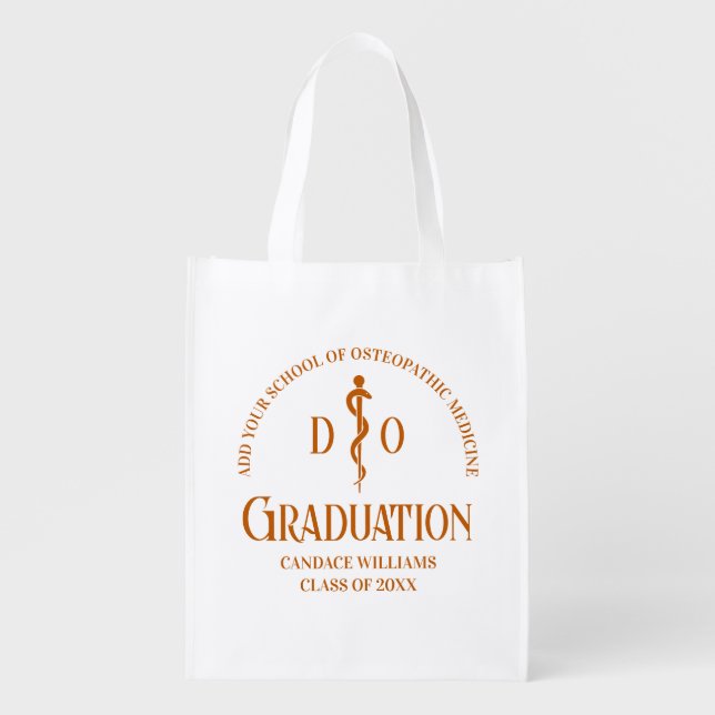Orange Osteopathic Medical School Graduation Grocery Bag (Front)