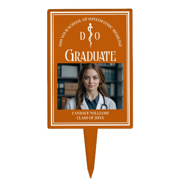 Orange Osteopathic Medical School Graduation Party Cake Topper (Front)