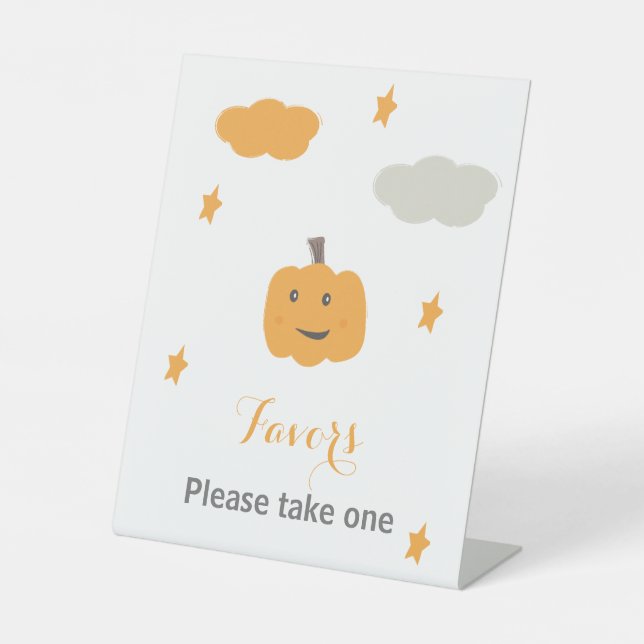 Orange Our Little Pumpkin Birthday Favors Pedestal Sign (Front)