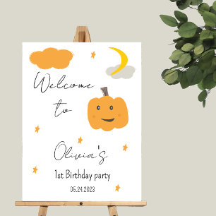 Orange Our Little Pumpkin Birthday Moon Welcome Foam Board