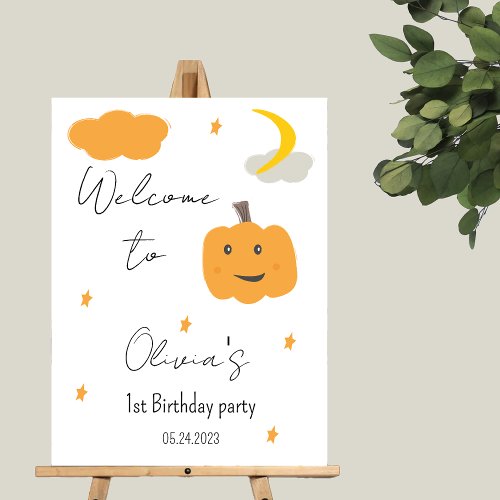 Orange Our Little Pumpkin Birthday Moon Welcome Foam Board