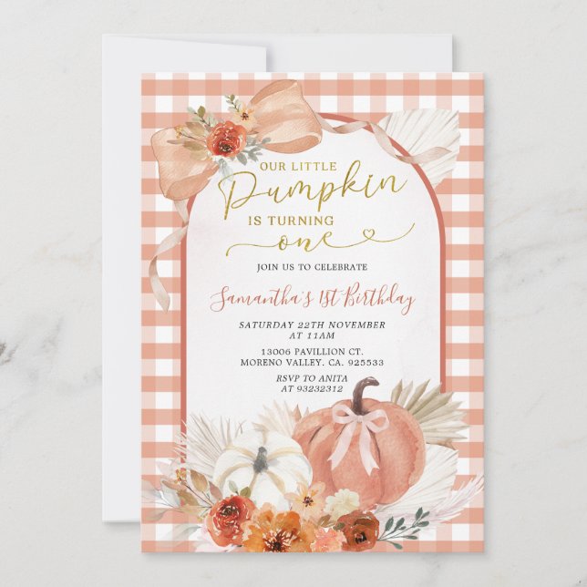 Orange Our Little Pumpkin is Turning One Birthday  Invitation (Front)