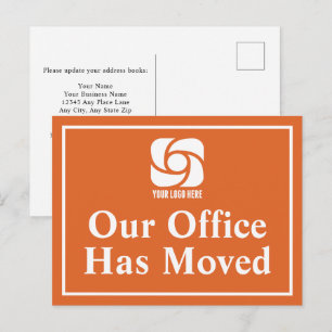 Orange Our Office Has Moved Business Logo Postcard