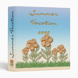 Orange Outlined Burlap Texture Flower Artwork 3 Ring Binder