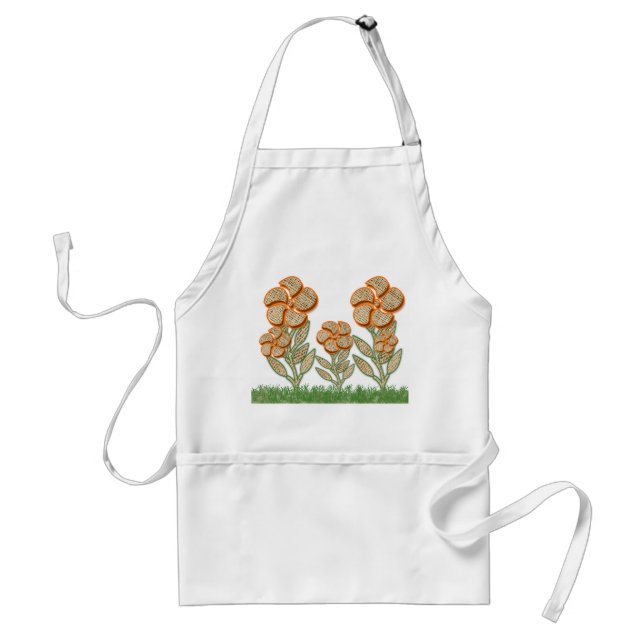 Orange Outlined Burlap Texture Flower Artwork Adult Apron (Front)