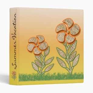 Orange Outlined Burlap Texture Flower Artwork Binder