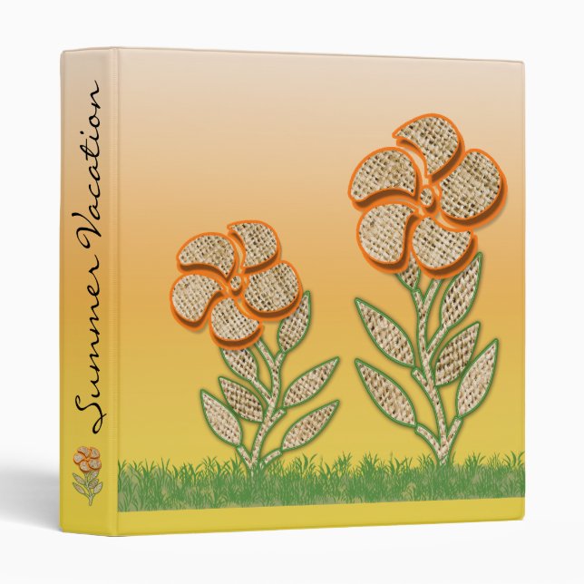 Orange Outlined Burlap Texture Flower Artwork Binder (Front/Spine)