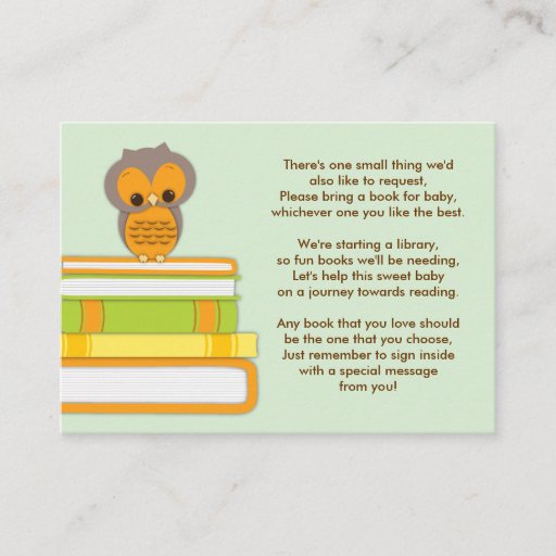 Customizable Orange Owl Baby Shower Book Insert Request Card Business Card