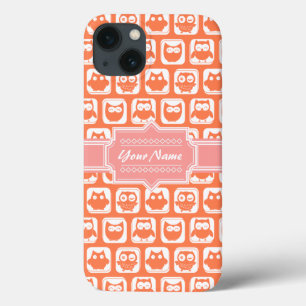 Orange Owl Coral Personalized Name iPhone 13 Case