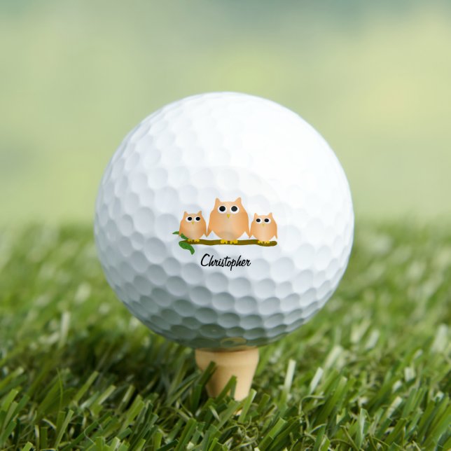Orange Owl Design Personalised Golf Balls (Insitu Tee)