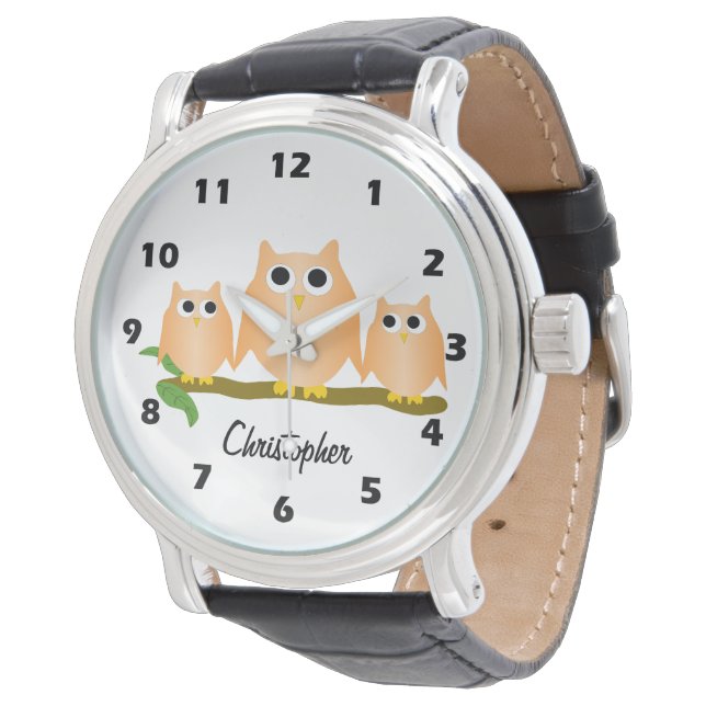 Orange Owl Design Personalised Watch (Angled)