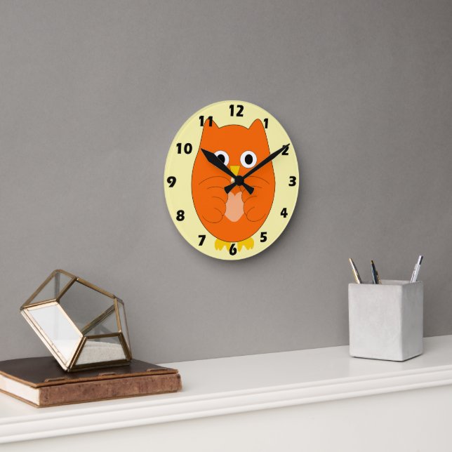 Orange Owl Design Round Clock (Office)