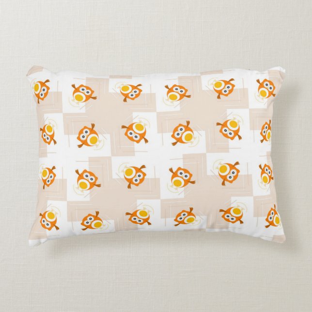 Orange Owl Illustration Pattern Accent Pillow (Front)