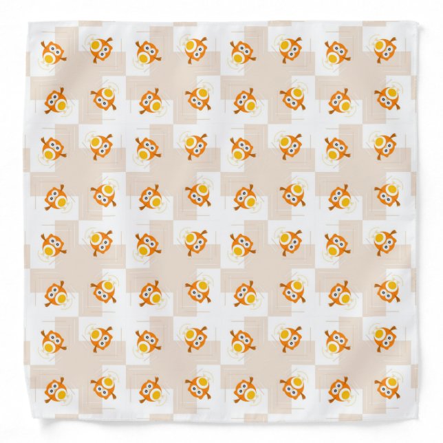 Orange Owl Illustration Pattern Bandana (Front)