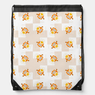 Orange Owl Illustration Pattern Drawstring Bag