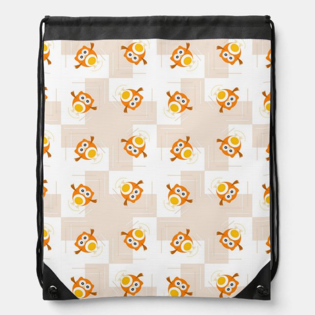 Orange Owl Illustration Pattern Drawstring Bag (Front)