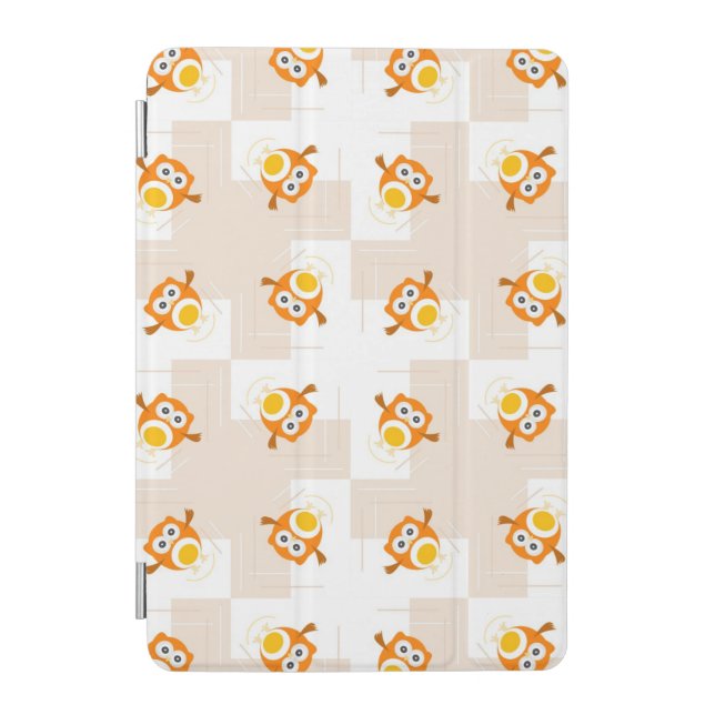 Orange Owl Illustration Pattern iPad Mini Cover (Front)