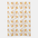 Orange Owl Illustration Pattern Kitchen Towel