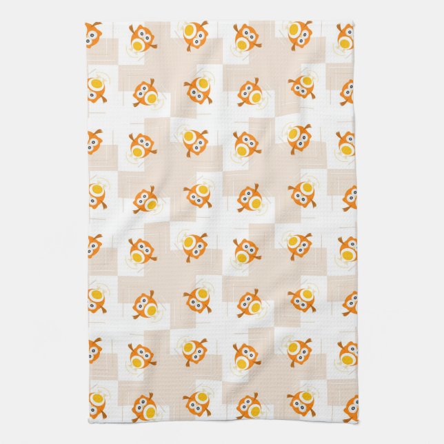 Orange Owl Illustration Pattern Kitchen Towel (Vertical)