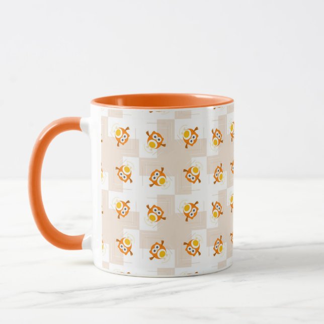 Orange Owl Illustration Pattern Mug (Left)