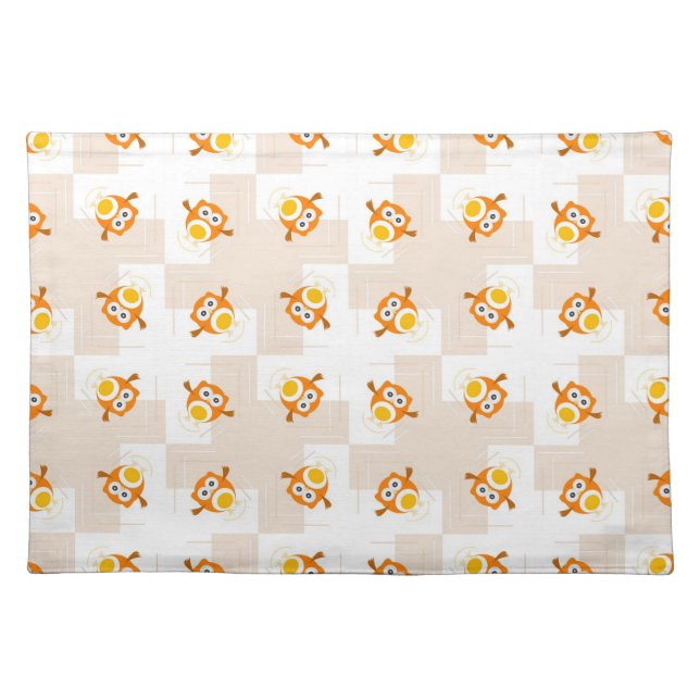Orange Owl Illustration Pattern Placemat (Front)