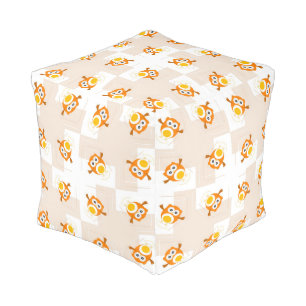 Orange Owl Illustration Pattern Pouf