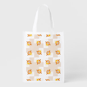 Orange Owl Illustration Pattern Reusable Grocery Bag