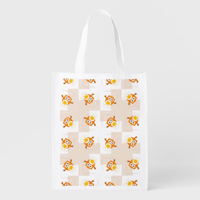 Orange Owl Illustration Pattern Reusable Grocery Bag (Front)